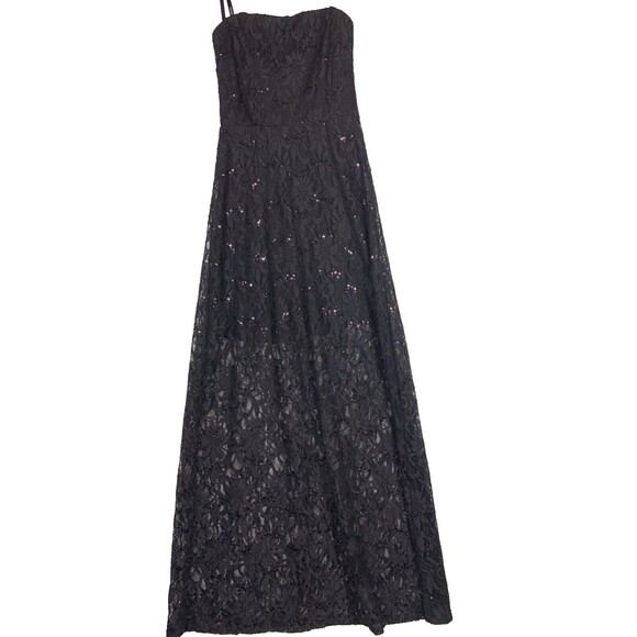 Bisou Bisou Dress Womens 8 Black Sequin Lace Maxi Strapless Sleeveless Formal - Picture 1 of 11
